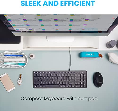 Elevate Your Typing Experience with the Perixx PERIBOARD-213 U Wired Silent USB Scissor Keyboard – Compact Design with Number Pad for Effortless Productivity, Ideal for Home and Office Use, Enhanced Compatibility, and Sleek Aesthetic – Perfect for Quiet Workspaces and Data Entry – Black US English Layout