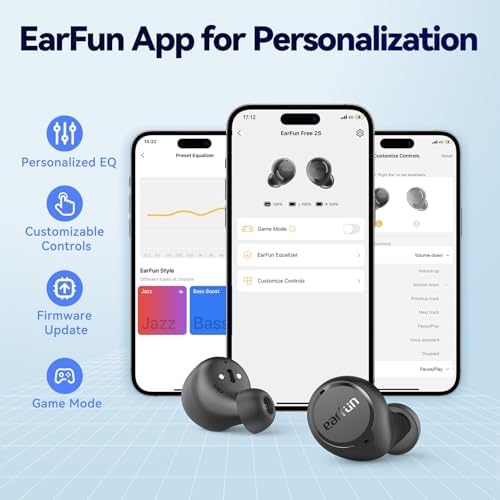 Experience Unmatched Sound Quality with Ear Fun Free 1 S Wireless Earbuds – Deep Bass Bluetooth Headphones Featuring 4 Mics for Crystal-Clear Calls, Customizable EQ App for Tailored Audio, IPX7 Waterproof Design for Ultimate Durability, 30 Hours Playtime with Wireless Charging Capability, Compatible with All Devices