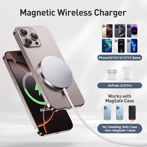 Magnetic Wireless Charger for i Phone 2025 – Fast Charging Pad with Mag Safe Technology, Compatible with i Phone 16/15/14/13/12 Pro Max & Air Pods 2/3/4 – 3-Pack Portable Solution for Cordless Convenience and Enhanced Safety