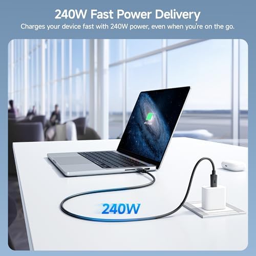 High-Speed 20 Gbps USB C to USB C Monitor Cable – 6 ft, Supports 8 K@30 Hz & 4 K@120 Hz Video, 240 W Power Delivery, Ideal for Gaming & Professional Use, Compatible with Thunderbolt 4, Car Play, Android Auto – Ultimate Connectivity Solution for Enhanced Performance