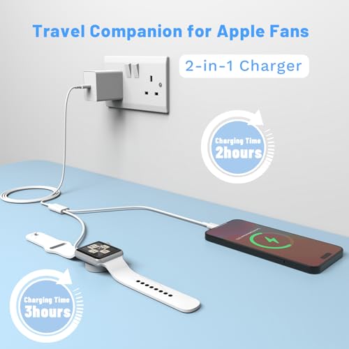ISHEEP 2-in-1 USB C Fast Charger Cable: Efficient Dual Charging Solution for Apple Watch, i Phone & Air Pods – Portable, High-Speed Compatibility in Sleek Design for Travel Enthusiasts