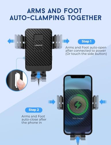MOKPR 15 W Wireless Car Charger & Auto-Clamping Phone Holder – Fast Charging Dashboard & Windshield Mount for i Phone 15/14/13 Series & Samsung S23/S22/S10 – Effortless One-Hand Operation with Enhanced Safety Features for Seamless Navigation and Hands-Free Calls