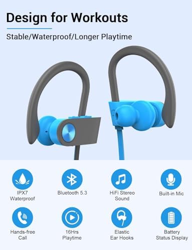 Stiive Bluetooth Sports Earbuds – IPX7 Waterproof Wireless Headphones with Noise Cancelling Mic, 16-Hour Playtime for Gym & Running – Stylish Red & Purple Design, Optimal Comfort for Active Lifestyles