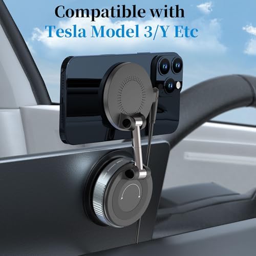 PlusAcc Vacuum Magnetic Phone Holder for Car – Suction Cup Phone Mount 360° Rotatable Foldable Portable Strong Magnet Stand for iPhone 16/15/14/13 in Gym, Mirror, Smooth Surface, All Vehicles – Enhanced Compatibility and Speed