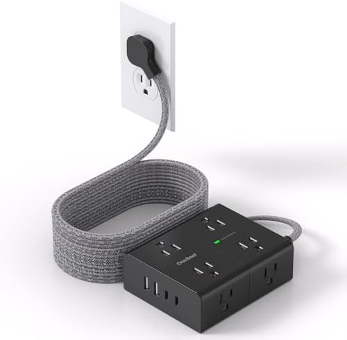 Versatile Surge Protector Power Strip with 8 AC Outlets & 4 USB Ports (2 USB-C), 6 Ft Flat Plug Extension Cord, 1080 Joules Safety Rating, Wall Mountable Charging Station for Home, Office, and Dorm – Streamlined Device Management & Fast Charging Enhanced