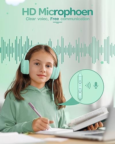 Premium Volume-Limiting Kids Wired Headphones with Microphone – Ultimate Hearing Protection at 85/94 d B – Foldable On-Ear Design for Effortless Travel – Perfect for Learning, Gaming, and Entertainment – Universal 3.5 mm Compatibility for All Devices