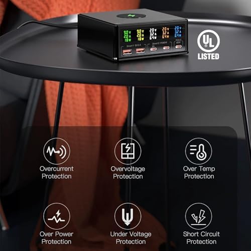 160 W Multi-Port USB Charging Station with Wireless Pad & Real-Time Digital Monitor – Advanced PD 3.0 Fast Charging Hub for Home and Office Efficiency – Elevate Your Device Power Management with Sleek Design and Versatile Compatibility