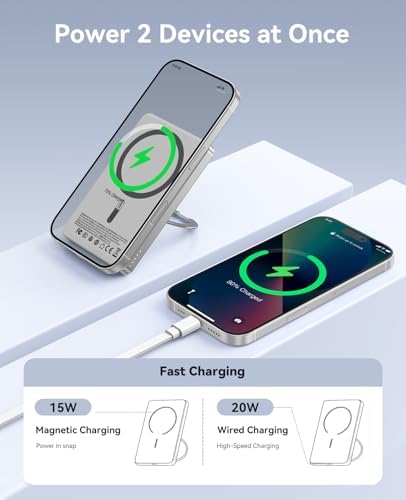 ORICO Kada5 Mag Safe 5000 m Ah Wireless Power Bank – Ultra-Slim Magnetic Charger with 360° Rotatable Stand & Type-C Cable – 20 W PD Fast Charging for i Phone 12-16 Series – Lightweight, All-Day Power Solution for On-the-Go Users