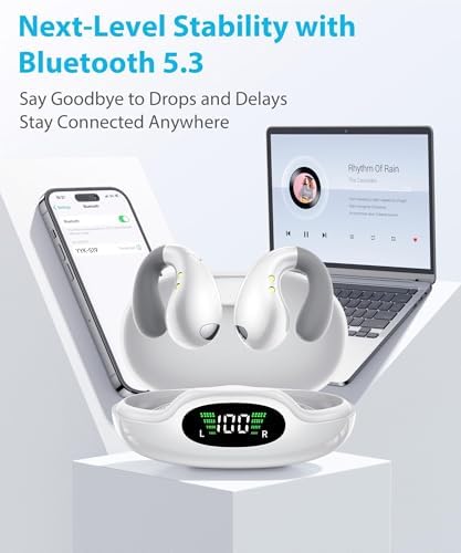 Revolutionize Your Fitness Experience with Boytond Pearl White Bone Conduction Earbuds – Lightweight Clip-On Design for Ultimate Comfort and Awareness During Workouts – Waterproof Bluetooth Headphones for Reliable Performance and Seamless Connectivity