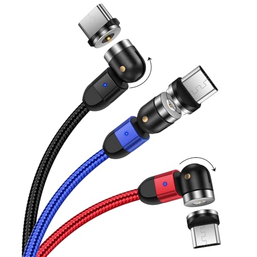Versatile Magnetic Charging Cable Set – 4-Pack (3/6/6/10 ft) | 3-in-1 USB Type C & Micro USB Charger with 360° & 180° Rotating Connectors | Durable Nylon-Braided Design with LED Charging Indicator | Fast & Efficient Power Solution for All Devices