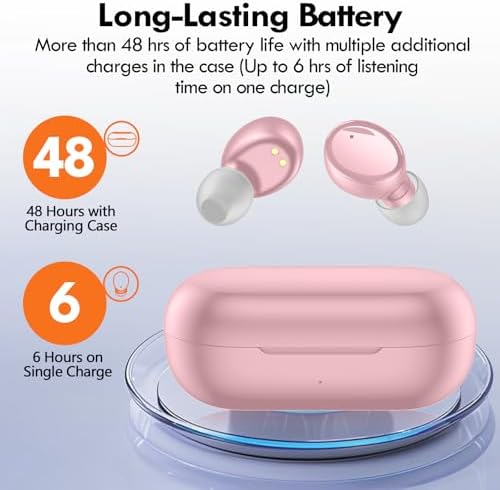 Lanteso Bluetooth 5.3 True Wireless Earbuds – Lightweight Sports Headphones with 48-Hour Playtime, Deep Bass Sound, Built-In Mic for Hands-Free Calls, Stylish Purple Finish for Active Lifestyles – Exceptional Comfort and Immersive Audio Quality