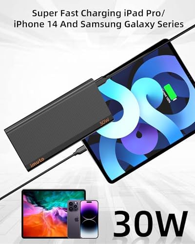 imuto 10,000 m Ah Ultra-Slim Power Bank – High-Speed 30 W USB-C Portable Charger for Travel – Universal Compatibility with i Phone 16/15/14/13/12, Samsung, Google, i Pad – Lightweight, Fast Charging Battery Pack with Safety Features