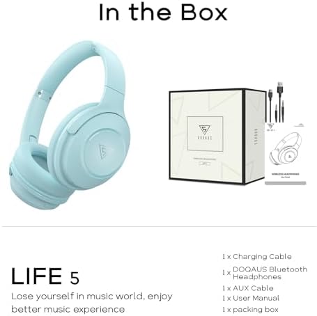 Unleash Your Sound Potential with DOQAUS Over-Ear Bluetooth Headphones – 70-Hour Playtime, Customizable EQ Modes, and Hi-Fi Stereo Sound for Bass Lovers – Perfect for Work, Travel, and Ultimate Comfort with Luxurious Memory Foam Ear Cushions