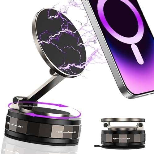 DUEDUE Vacuum Magnetic Suction Cup Phone Mount, 360° Adjustable Magnetic Phone Holder, Pocket Size Foldable Portable Cell Phone Holders for Your Car for All Smartphones & All Car Models Black – Enhanced Compatibility and Speed