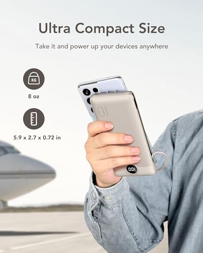 VEGER 10000 m Ah Slim Fast Charging Portable Power Bank with Built-In Cables and Wall Plug – Essential Travel Battery Pack for i Phone, i Pad, Samsung & More in Vibrant Green – Unmatched Convenience and Speed for Mobile Users