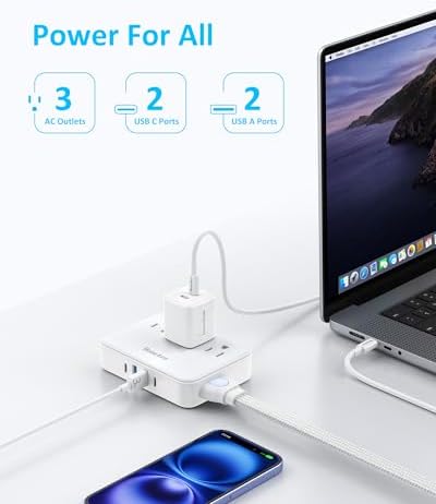 Maximize Your Charging Efficiency with Huntkey Easy Combo Surge Protector Power Strip – 6 AC Outlets & 4 USB Ports (2 USB-C, 2 USB-A), Customizable Cord Length for Ultimate Workspace Flexibility, Ideal for Home Office & Electronics Protection