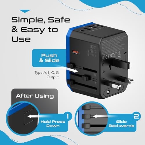 Ultimate Compact Travel Power Adapter for UK & Ireland – Dual USB & USB-C Fast Charger with 3.1 A Output – Type G Plug Converter for Seamless Global Connectivity in Hong Kong, England, Dubai, and Saudi Arabia – Safe, Efficient Design for Smart Travelers