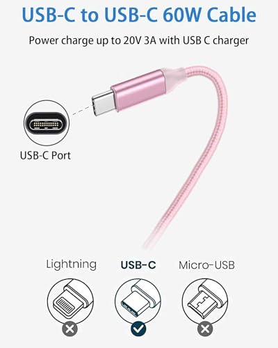 Fast Charging USB C to USB C Cable – 10 ft Braided Type C Charger Cord (2-Pack) for i Phone 15 Series, i Pad Pro/Air, Mac Book Air, Samsung Galaxy S23/S22/S21, Note 20 & PS5 – 60 W Power Delivery, Durable & Tangle-Free Design for Maximum Flexibility and Enhanced Compatibility