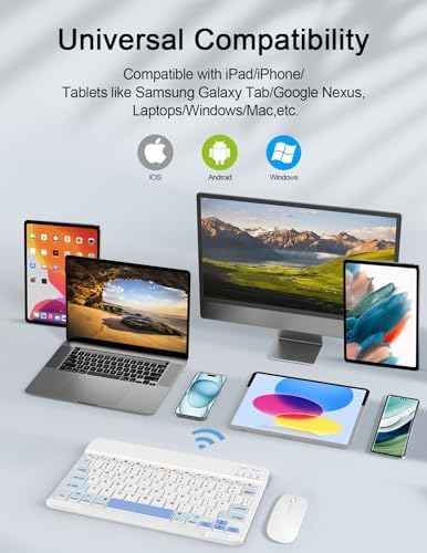 Sleek Wireless Keyboard and Mouse Combo – Rechargeable Bluetooth & 2.4 GHz USB for i Pad, Smartphone, PC & Laptop – Ergonomic Design for Ultimate Comfort in White – Elevate Your Workspace Efficiency!