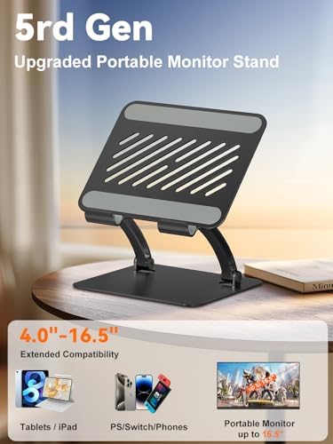 Tounee Aluminum Tablet Holder Stand – Dual Rod Adjustable Mount for Tablets, Kindles & Monitors (4.7″-16.5″) – Portable & Durable Desktop Accessory for Enhanced Viewing Comfort and Productivity