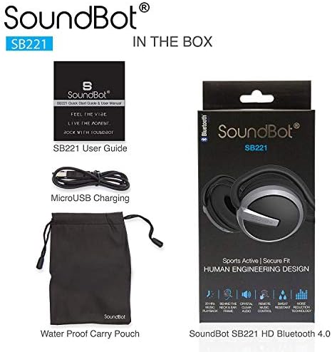 Soundbot SB221 HD Bluetooth 4.0 Sports-Active Earbuds – 20 H Music, 25 H Calls, Sweat-Resistant Ergonomic Fit, Voice Command Ready, Enhanced Compatibility for Fitness Enthusiasts – Unmatched Sound Quality & Freedom of Movement in Black