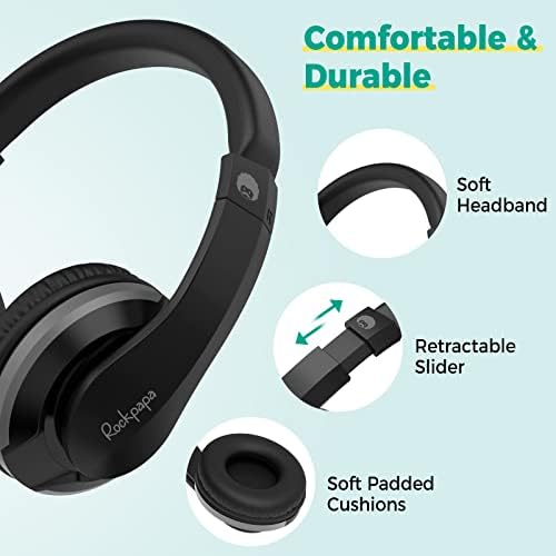 Rockpapa HS20 Kids Wired Headphones – Super Lightweight & Foldable Design with Integrated Microphone, Perfect for School, Travel & Entertainment – Compatible with Tablets & Smartphones, Stylish Black & Orange for Ages 3-15, Ideal for Learning, Play, and Hands-Free Communication