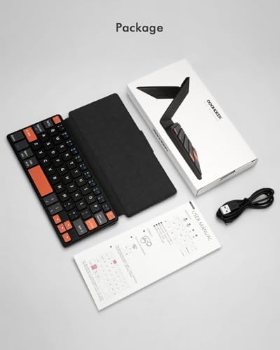 Doohoeek Universal Bluetooth Mini Keyboard – Portable Dual-Device Wireless Keypad with Orange Navigation Keys & Adjustable Stand for Android, i OS, and Windows – Perfect Travel Companion for Galaxy Z Fold & i Pad Mini Users – Boost Your Productivity On-the-Go