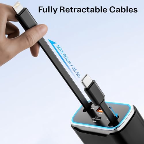 4-in-1 Retractable Fast Car Charger for i Phone & Samsung – 131 W Dual USB Adapter with 31.5-Inch Cables for Ultimate Convenience and Speed on the Go