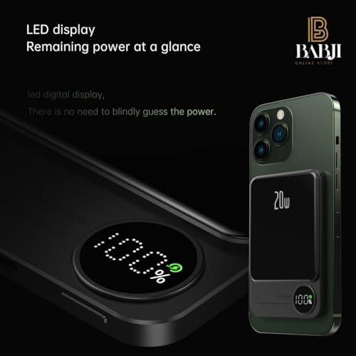Babji Magnetic 5,000 m Ah Portable Charger – Wireless Power Bank for i Phone 15/14/13/12 Series with USB-C Cable, Fast Charging, Slim Design, Magsafe Compatible, Ideal for Travel and Everyday Use