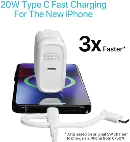 BLACK+DECKER Ga N PD 20 W USB-C Wall Charger – High-Efficiency Fast Charging Block for i Phone 16/15 & Universal USB-C Devices – Perfect for Home, Office, and On-the-Go with Advanced Safety Mechanisms