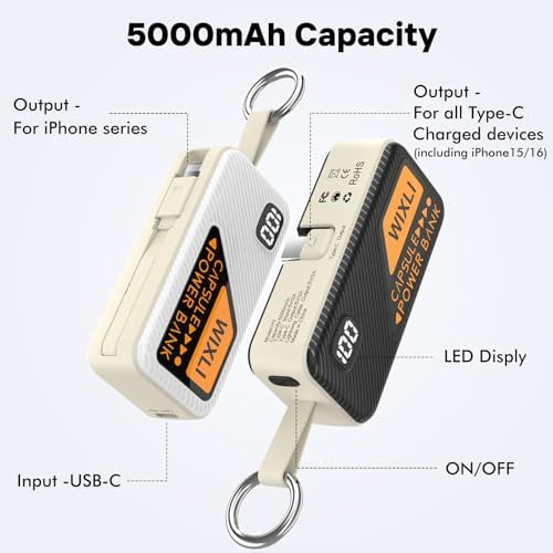 Compact 5000 m Ah USB-C Power Bank for i Phone 15 and 16 – Ultra-Lightweight Portable Charger with Built-in i OS Cable for Fast and Reliable Charging of Apple and Android Devices – Perfect for On-the-Go Power Solutions
