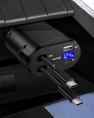 Ultimate 4-in-1 Retractable Car Charger with Fast Charging Technology – Dual USB Ports & USB-C Compatibility for i Phone 16, Samsung Galaxy, and Android Devices – Tangle-Free Design for Effortless Travel and Enhanced Power Efficiency