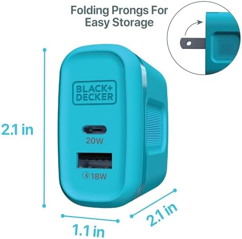 BLACK+DECKER 38 W Dual-Port Fast Charging Wall Adapter – Compact USB-C & Type C Quick Charge Power Supply with Qualcomm QC 3.0 – Perfect for Home, Office & Travel – Versatile PD Charger for Smartphones, Tablets & More