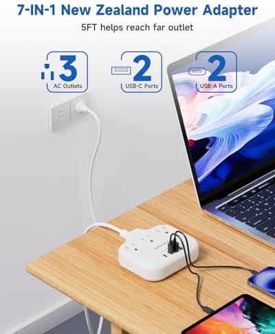 Ultimate Universal Travel Plug Adapter with PD30 W Fast Charging Hub – 3 Multi-Port Connectivity for International Travel, Featuring Dual USB-C & USB-A Outputs, 3 ft Extension Cord for Effortless Power in EU, US, UK, France & Spain – Perfect Solution for Global Adventurers Seeking Reliable Charging Options