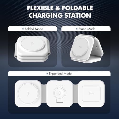 15 W Fast 3-in-1 Wireless Foldable Charger – Magnetic Charging Station for i Phone 16, Apple Watch Series & Air Pods Pro – Portable Travel & Desk Solution with Enhanced Compatibility and Sleek Design