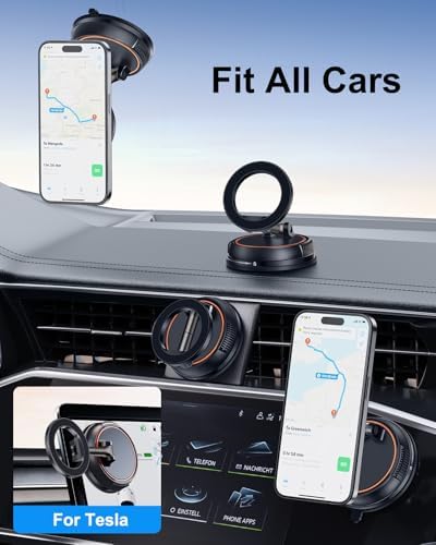 Magnetic Car Dashboard Phone Holder with 360-Degree Rotation | Vacuum Suction Mount Compatible with i Phone 16, Samsung & Google Android – Hands-Free Navigation Solution for Safer Driving Experience