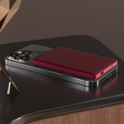 ADAM ELEMENTS Gravity C5 Magnetic Wireless Power Bank – Ultra-Fast Charging for i Phone 12-16 & Air Pods – Sleek Red Design, Effortless Magnetic Alignment, Lightweight & Portable Charging Solution for On-the-Go Users