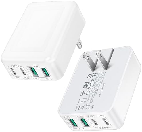 Ultra-Fast Charging 2-Pack: Foldable 40 W USB-C Wall Adapter with 4 Ports – Sleek Christmas Red Multi-Port Charger for i Phone 16, Samsung, Pixel & Tablets – Compact Power Solution for Home and Travel