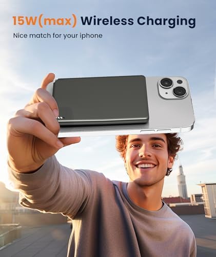 Ultra-Compact Blue Magnetic Wireless Power Bank for i Phone 12-16 Pro Max – 5000 m Ah Fast-Charging Battery Pack with Seamless Attachment for On-the-Go Convenience and Enhanced Compatibility – Essential Travel Accessory for Effortless Energy Backup