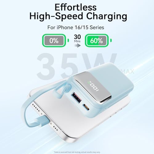 10,000 m Ah Portable Power Bank with Integrated USB-C Cable – Ultra-Fast Charging Solution for i Phone 16/15, Mac Book, Galaxy, i Pad & Air Pods – Your Essential Travel Power Companion with Superior Device Compatibility and Speed