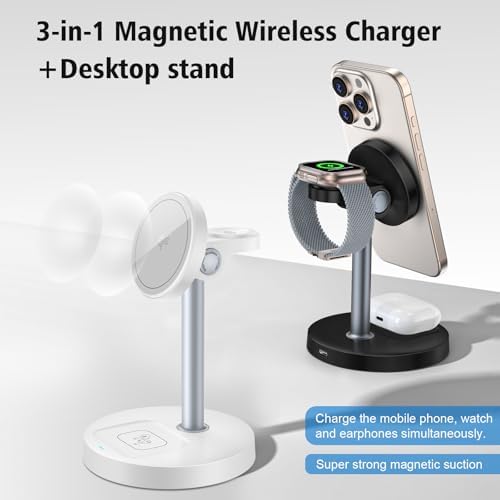 2025 Premium 3-in-1 Wireless Charging Station for i Phone 16/15/14/13/12, Apple Watch 9/Ultra 2, and Air Pods | 20 W Fast Charger with Mag-Safe Alignment, Sleek Black Bedside Dock for Enhanced Device Organization and Efficiency