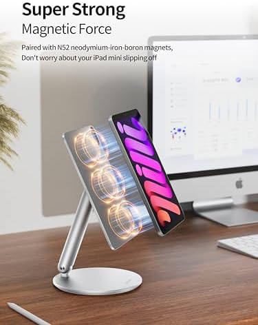 Transform Your i Pad Mini 6 (2021) Experience with LULULOOK Magnetic Stand – Ergonomic Aluminum Holder for Optimal Viewing & Drawing, Adjustable Height & Angle, Lightweight Design for Easy Portability and Versatile Portrait/Landscape Use