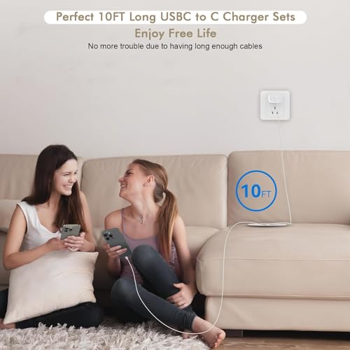 Ultra-Fast 20 W i Phone 16/15 Charger Bundle – 2-Pack 10 FT Extra Long USB-C Cables & Compact Wall Adapter for Enhanced Charging Convenience with i Pad Compatibility – Durable, High-Performance Charging Solution for Home & Office Use