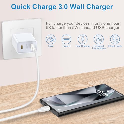 Revolutionize Your Charging Experience with the 35 W Dual Port USB-C Power Adapter – Ultra-Fast Charging for Samsung Galaxy S Series and Google Pixel Devices – Comes with 6 FT Durable USB-C Cable for Enhanced Connectivity – Perfect for Active Lifestyles with Compact Portability – Charge Two Devices at Once with 35 W Total Output for Quick Power Restorations – Essential Accessory for Tech Savvy Users Demanding Efficiency and Reliability – Crafted from Premium Materials for Long-Lasting Durability – Upgrade Your Power Solutions with This Versatile Fast Charger Designed for Maximum Compatibility and Rapid Performance.