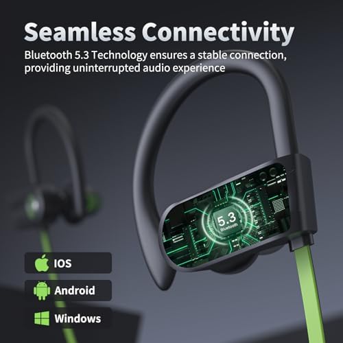 Premium IPX7 Waterproof Bluetooth 5.3 Earbuds – Wireless Sports Headphones with 16-Hour Playtime, Stereo Bass, and Secure Earhooks for Enhanced Performance in Running and Workouts – Ultimate Audio Freedom and Durability for Active Lifestyles