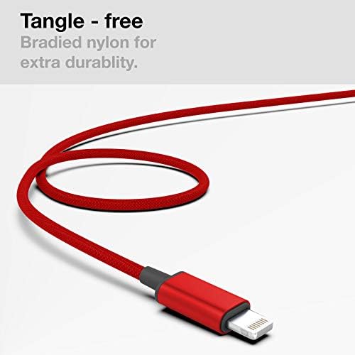 Thore V110 MFi Certified Braided Lightning Earbuds for i Phone – Sweat & Water-Resistant In-Ear Headphones with Built-in Mic and Volume Control – Perfect for Active Lifestyles and Seamless Connectivity with i Phone 12/13/14 Pro Max – Stylish Red Design for Enhanced Durability and Comfort