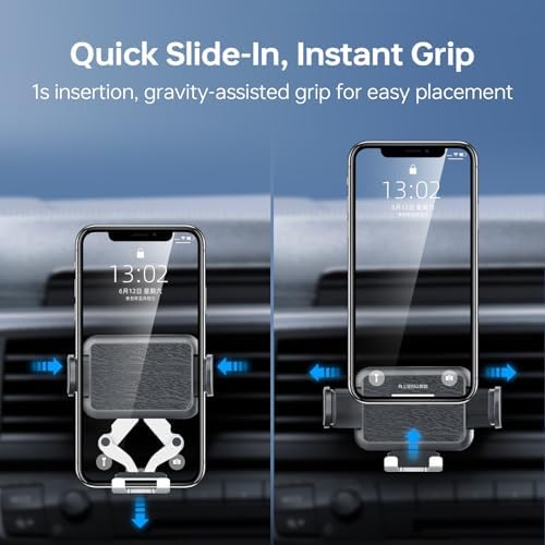 Car Phone Holder – Secure Air Vent Cell Phone Car Mount with Metal Hook Clip, 360° Rotation, One-Hand Operation Universal Automobile Cradle for iPhone, Android, and All Smartphone（938001） – Enhanced Compatibility and Speed