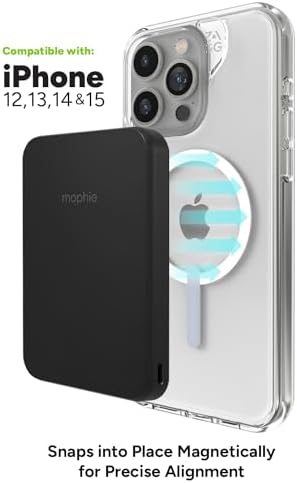 Mophie snap+ Juice Pack Mini with Stand (2023) – 5000 m Ah Magnetic Portable Charger for Mag Safe, Wireless Charging, and Hands-Free Use – Sleek USB-C Power Bank for On-the-Go Convenience and Enhanced Device Compatibility