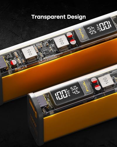 High-Capacity 100 W 21700 m Ah Transparent Power Bank – Ultimate Portable Charger with Intelligent Screen & Dual USB A/C Ports for Laptops, Smartphones, and More – Fast Charging for Mac Book, i Phone, Android Devices