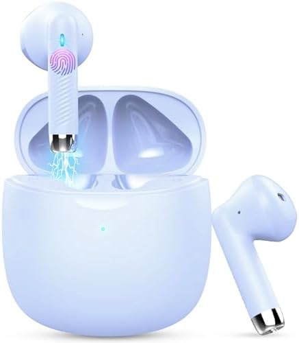 Jxrev Bluetooth 5.4 Wireless Earbuds – IP7 Waterproof Sports Headphones with Advanced Noise Cancellation and 32-Hour Battery Life – Stylish Purple Design for Optimal Comfort and Superior Sound Quality for Active Lifestyles